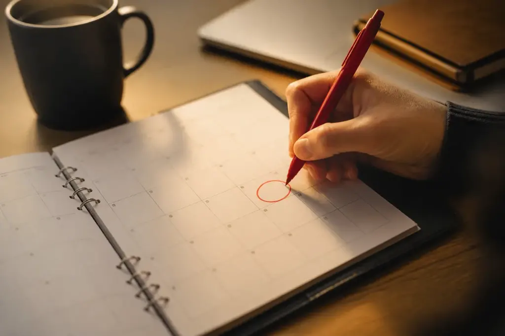 Agenda ouvert avec date marquee au stylo rouge