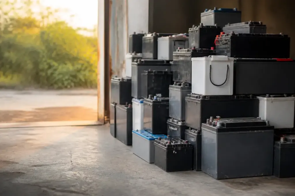 Batteries empilees sur un quai de chargement