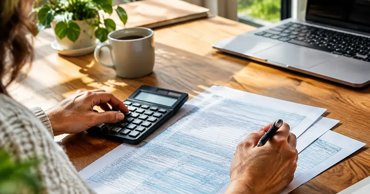 Calculatrice et stylo poses sur une declaration fiscale