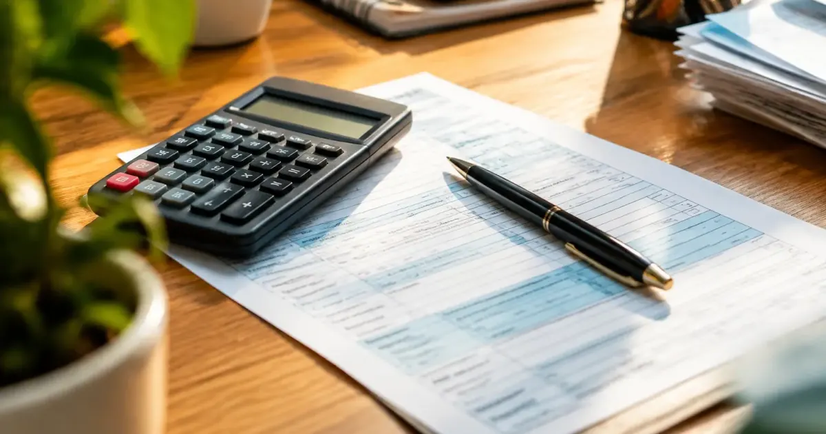 Calculatrice et stylo poses sur un formulaire fiscal