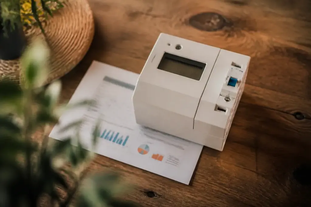 Compteur électrique avec relevé de consommation sur une table
