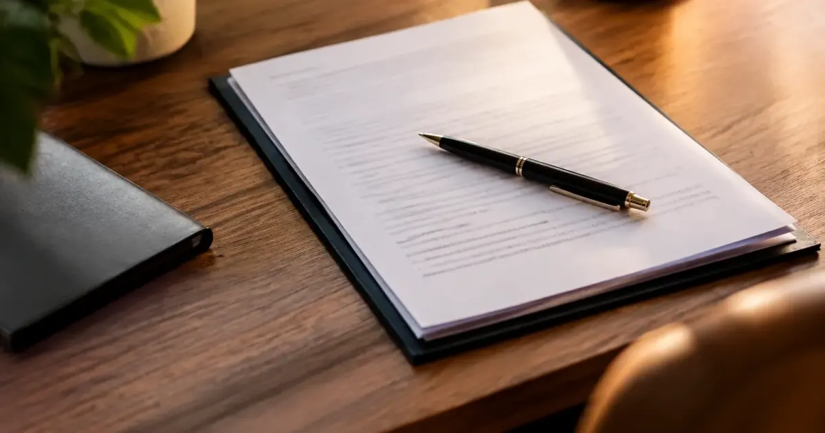 Contrat papier et stylo poses sur un bureau
