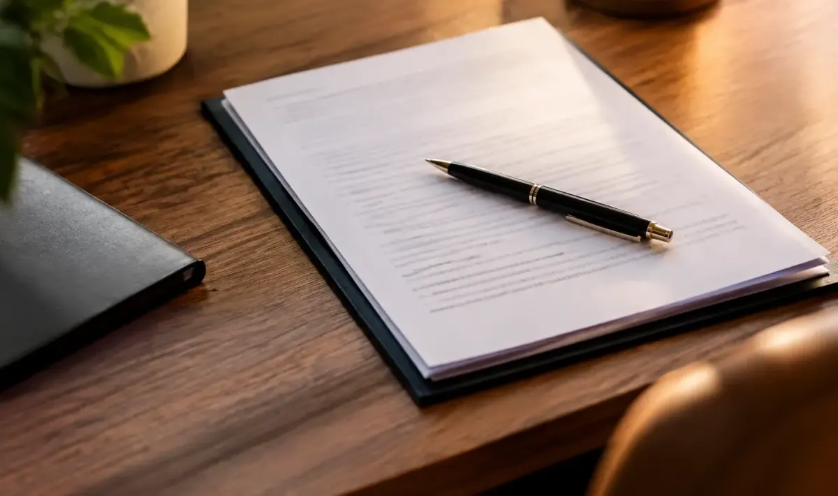 Contrat papier et stylo poses sur un bureau