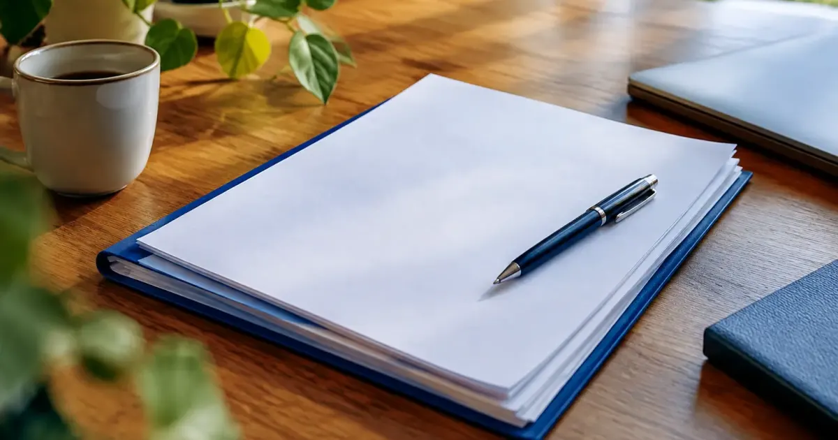 Dossier papier assurance pose sur table en bois