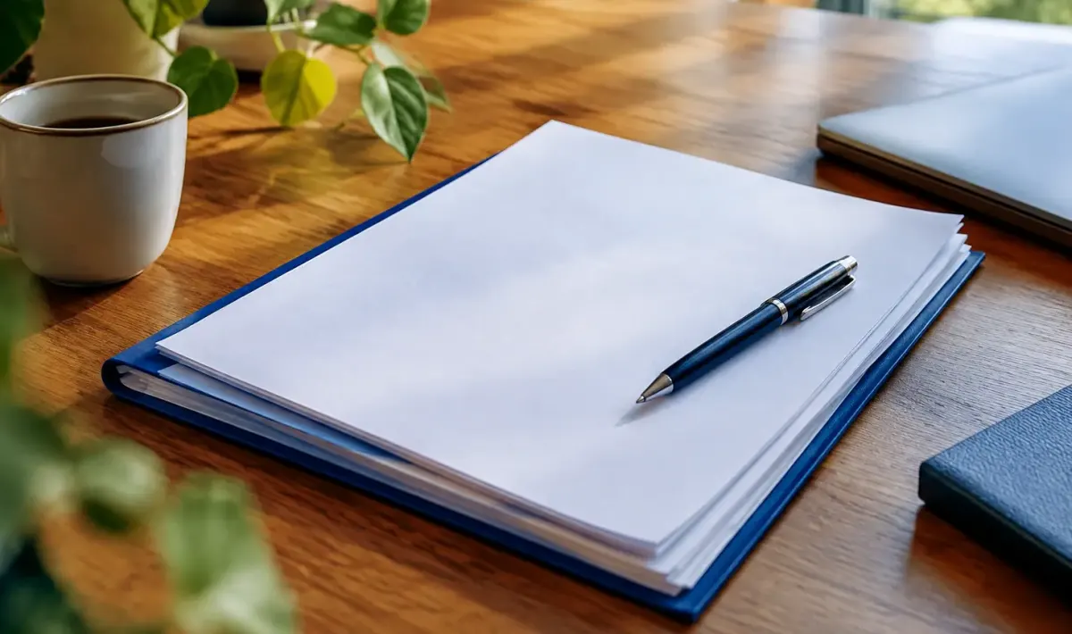 Dossier papier assurance pose sur table en bois