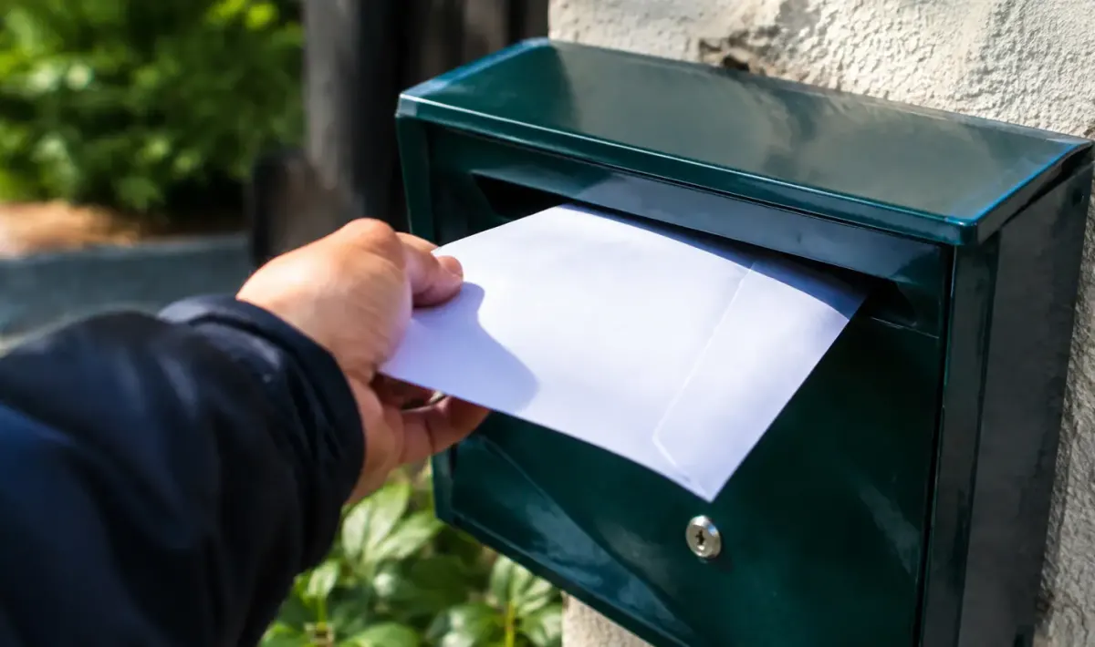 Enveloppe de relance posee sur une boite aux lettres