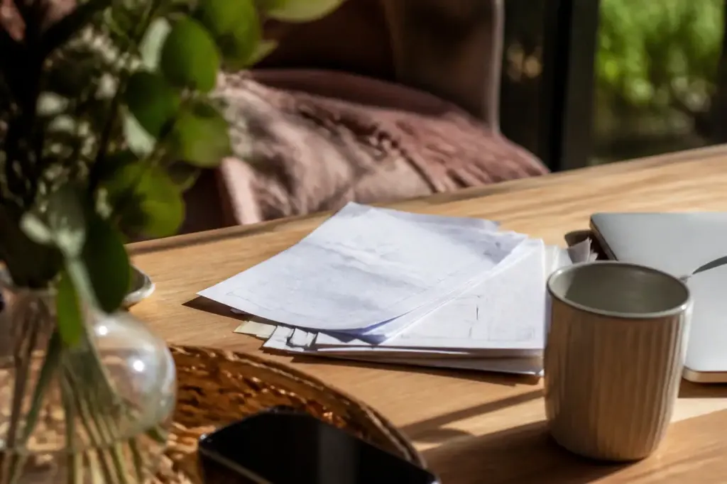 Une femme examine des factures sur un bureau
