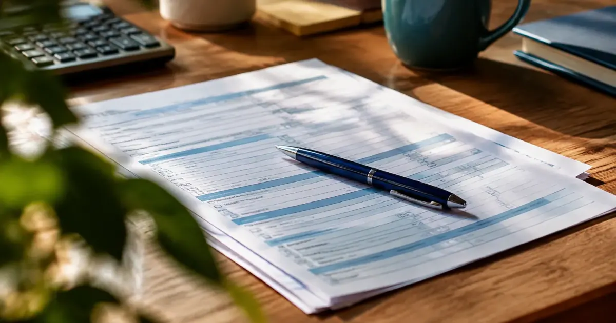 Formulaire fiscal papier et stylo poses sur bureau