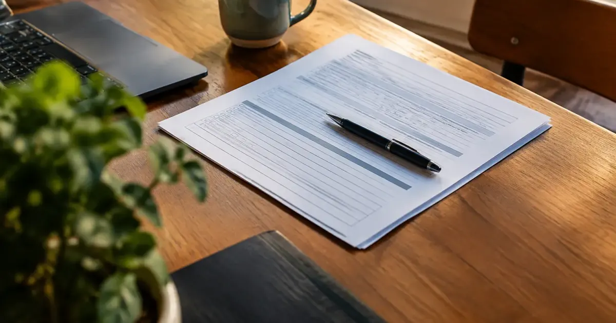 Homme assis au bureau, stylo sur un formulaire
