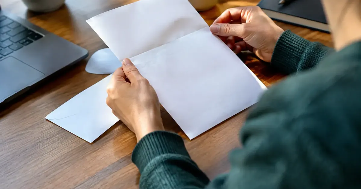Main tenant une lettre officielle sur un bureau