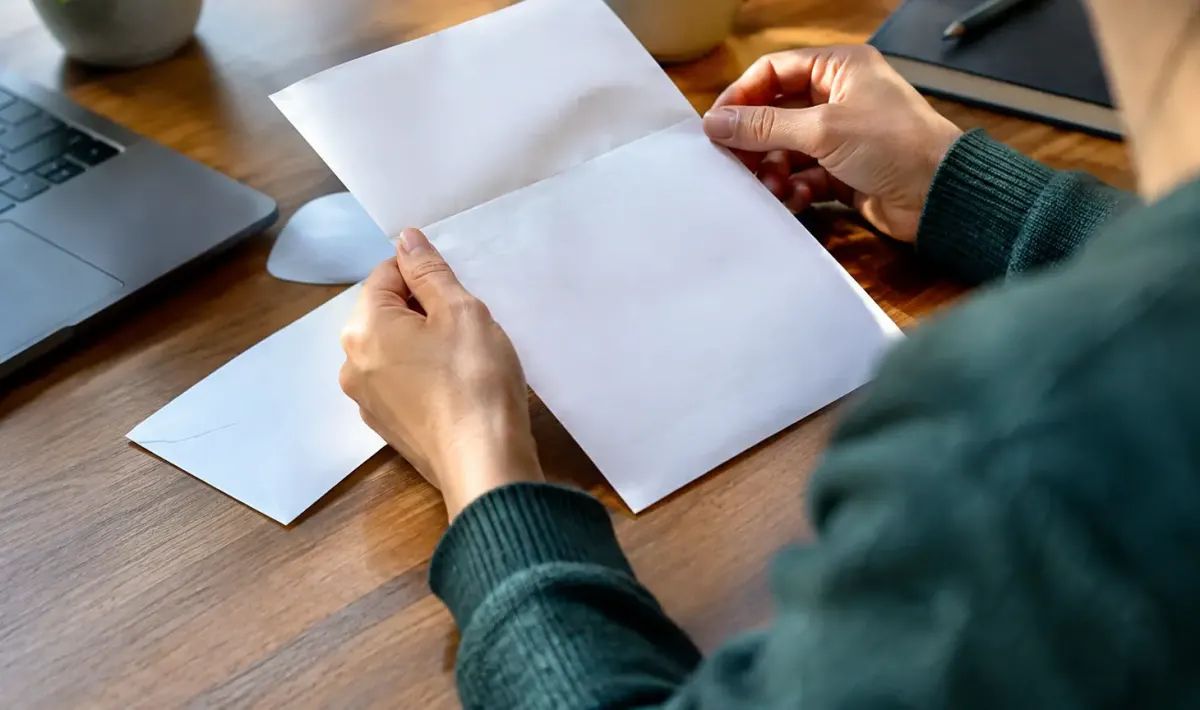 Main tenant une lettre officielle sur un bureau