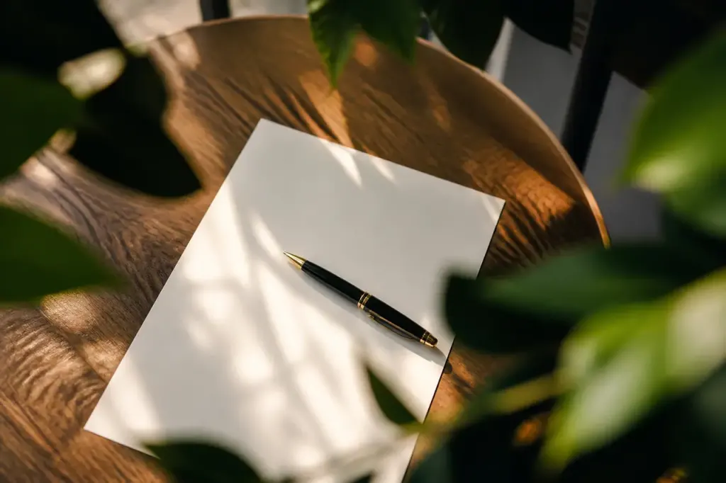 Stylo pose sur une feuille de papier blanche